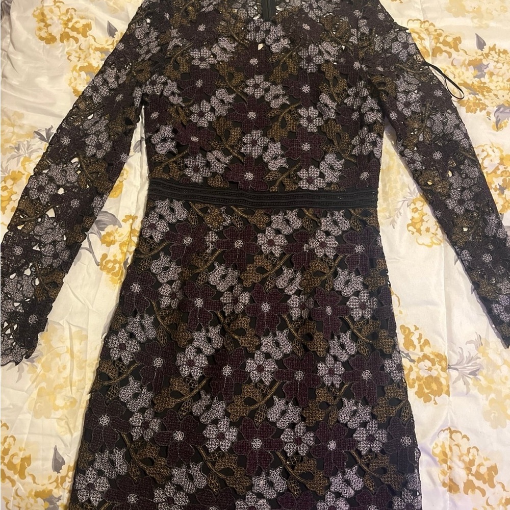 Cynthia Rowley Black and Purple Floral Lace Dress